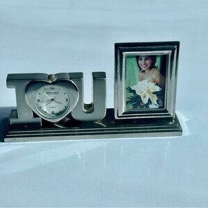 Silver Desk Clock and Photo Frame